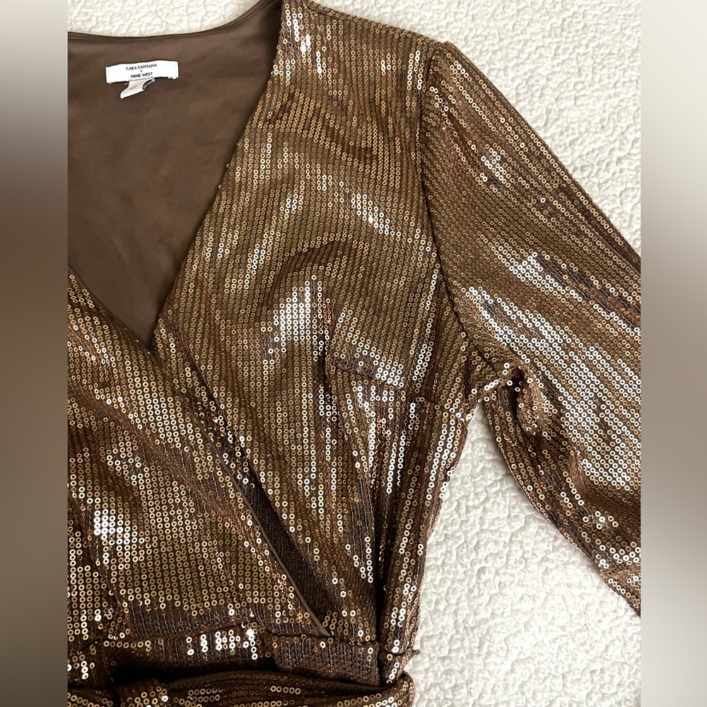 Nine West Shimmering Gold Long Sleeve Dress - Picture 7 of 9